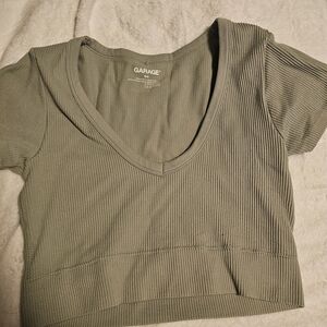 Garage Sage Green Ribbed Crop Top